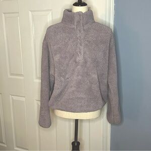 H&M Women's Oversized Sherpa Fleece Pullover S Purple Polyester Snap Neck